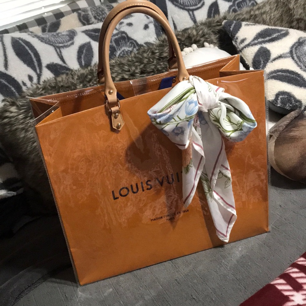 Louis Vuitton Orange Patent Tote Bag with Scarf Accent